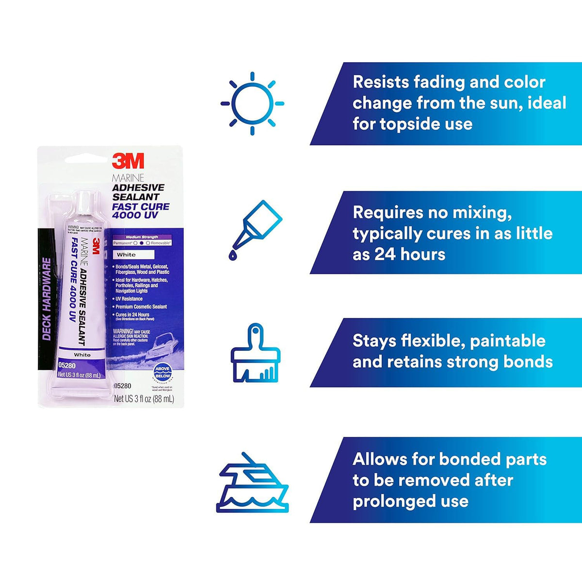3M Marine Adhesive Sealant 4000 UV on aluminum surface demonstrates color stability.