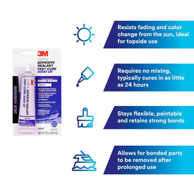 3M Marine Adhesive Sealant 4000 UV on aluminum surface demonstrates color stability.
