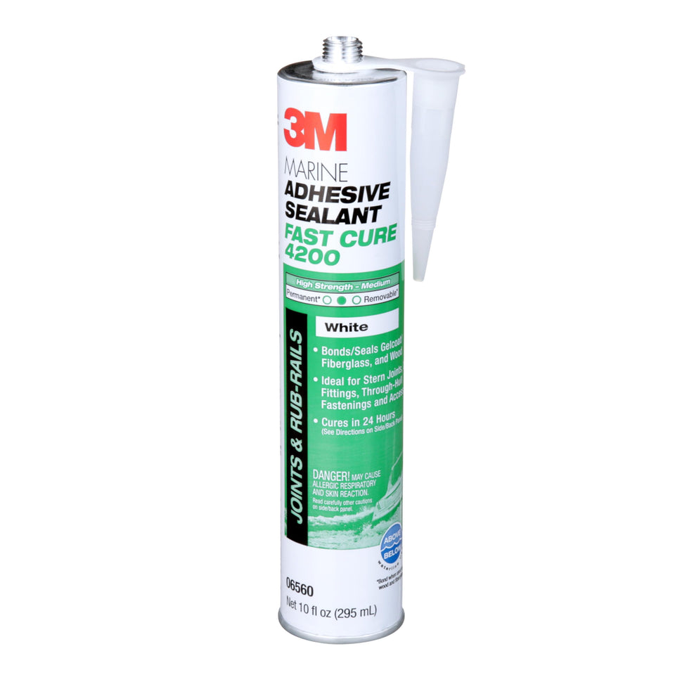 3M Marine Adhesive Sealant Fast Cure 4200FC cartridge ready for watertight bonding on boats.