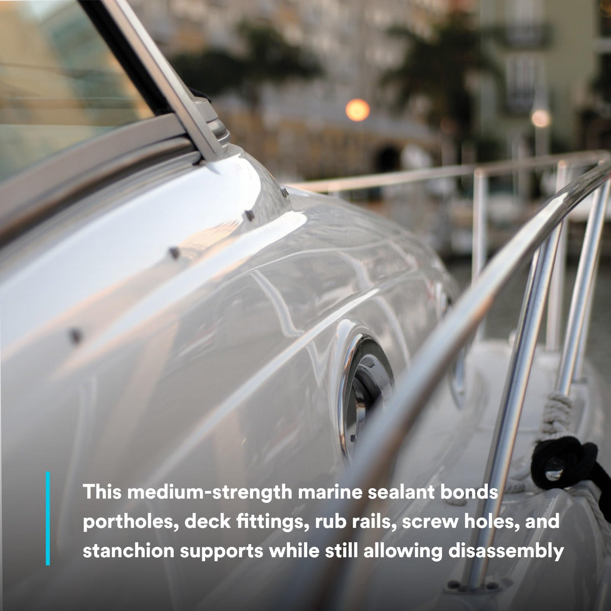 3M 4200FC sealant forming a flexible seal on a rub-rail joint.