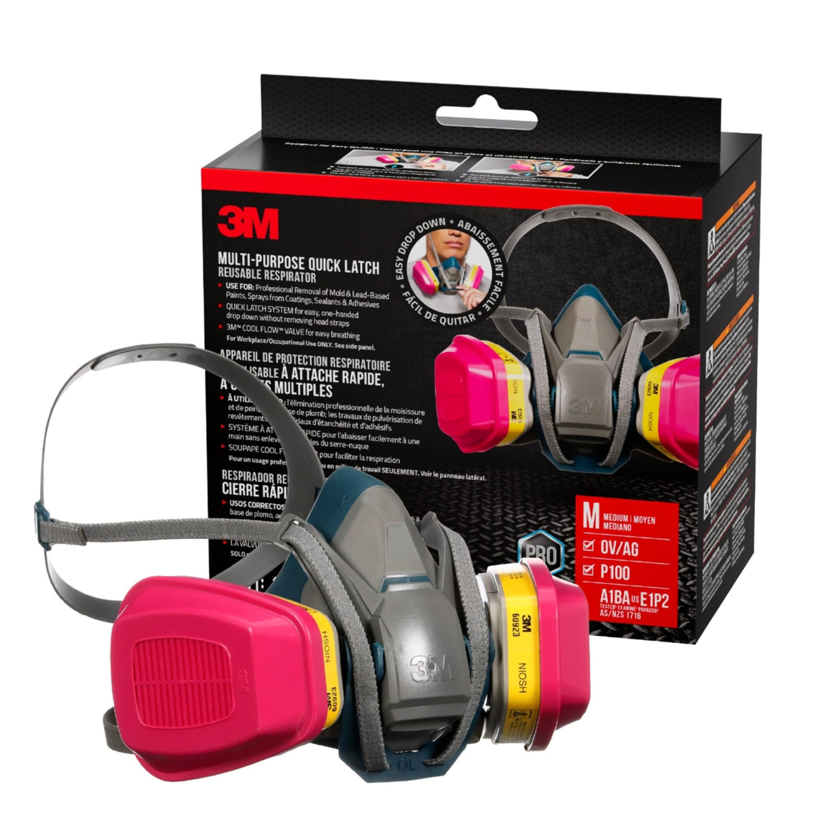 3M respirator 65023QLH1-DC with quick latch for easy on/off protection.