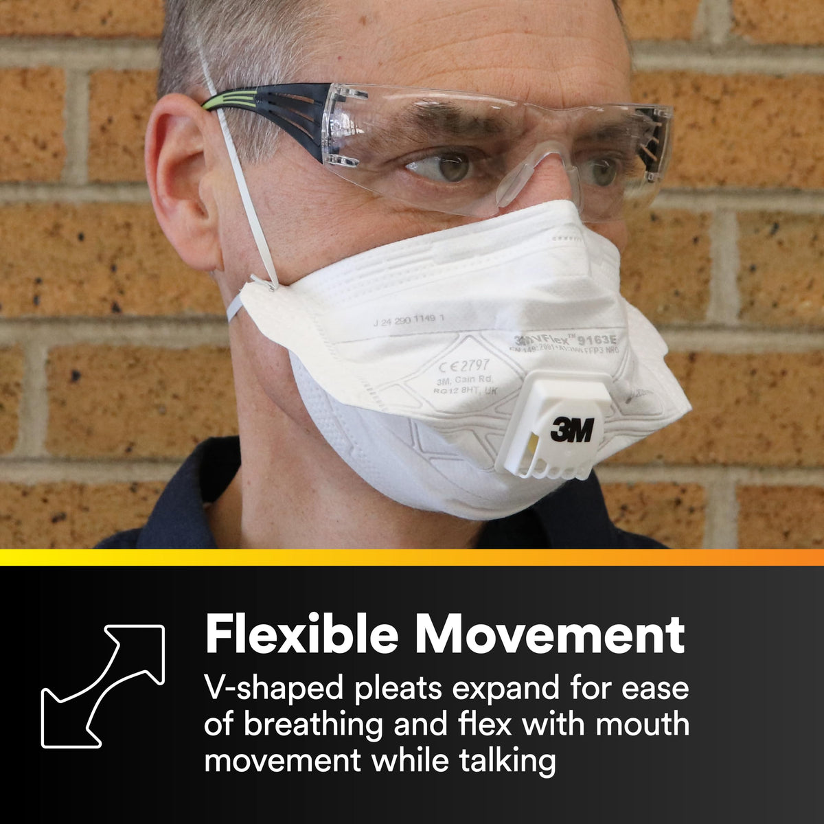 3M N95 9105 side tabs for easy positioning on the face.