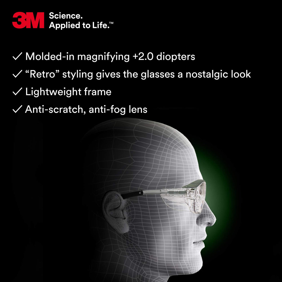 3M Nuvo Readers integral brow bar and side shields provide added coverage