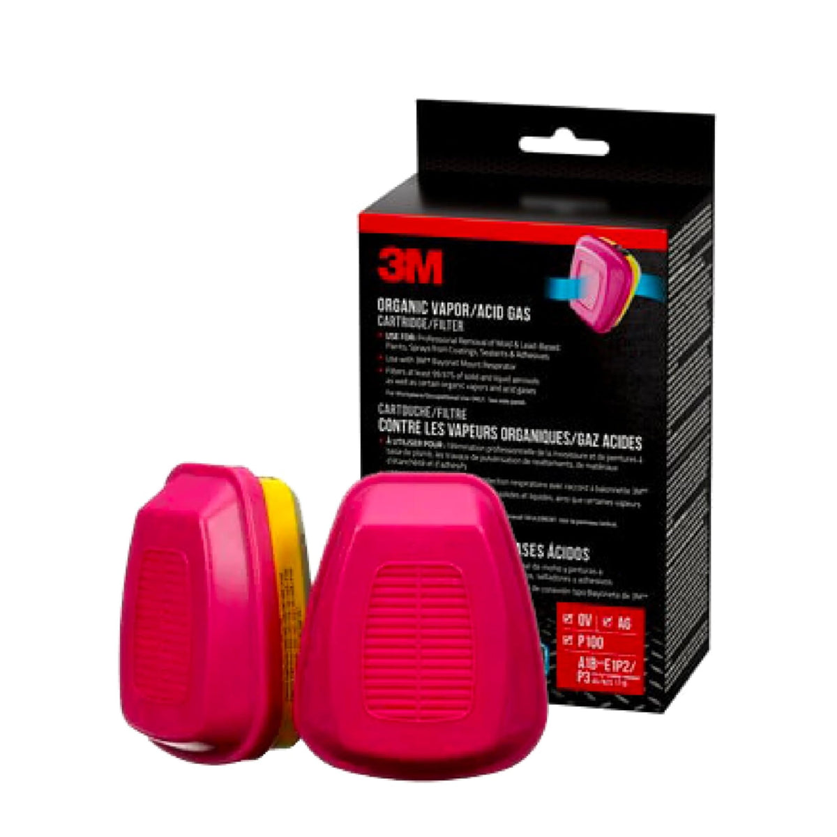 3M Organic Vapor/Acid Gas cartridge with P100 filter for compatible respirators