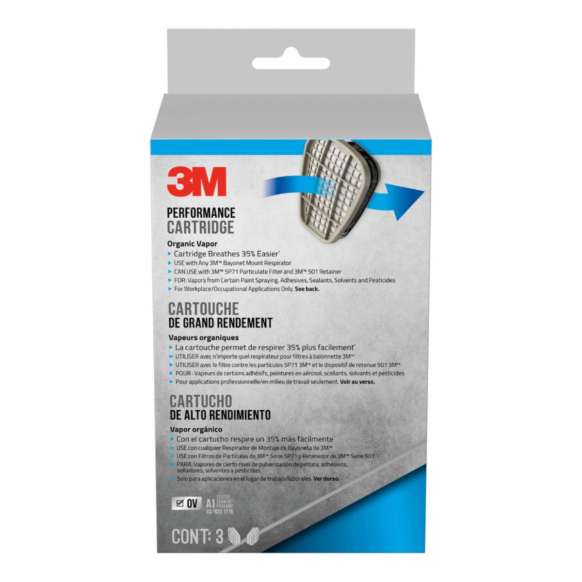 3M Organic Vapor Performance Cartridge pack ready for replacement on compatible respirators.