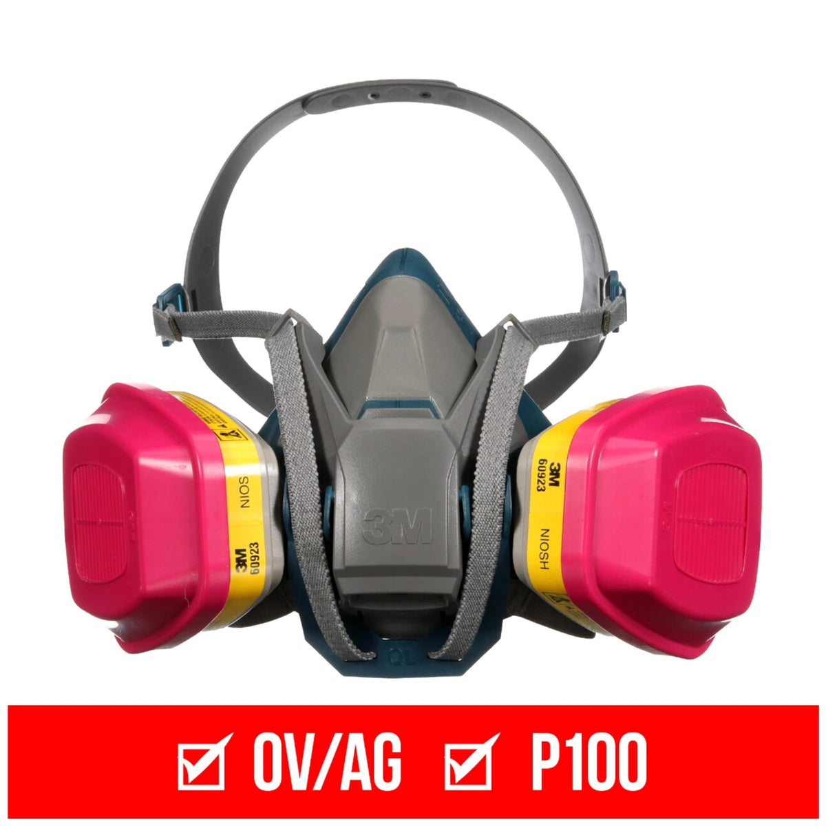 3M OV/AG/P100 cartridge filter 60923 provides solid, liquid aerosol protection.