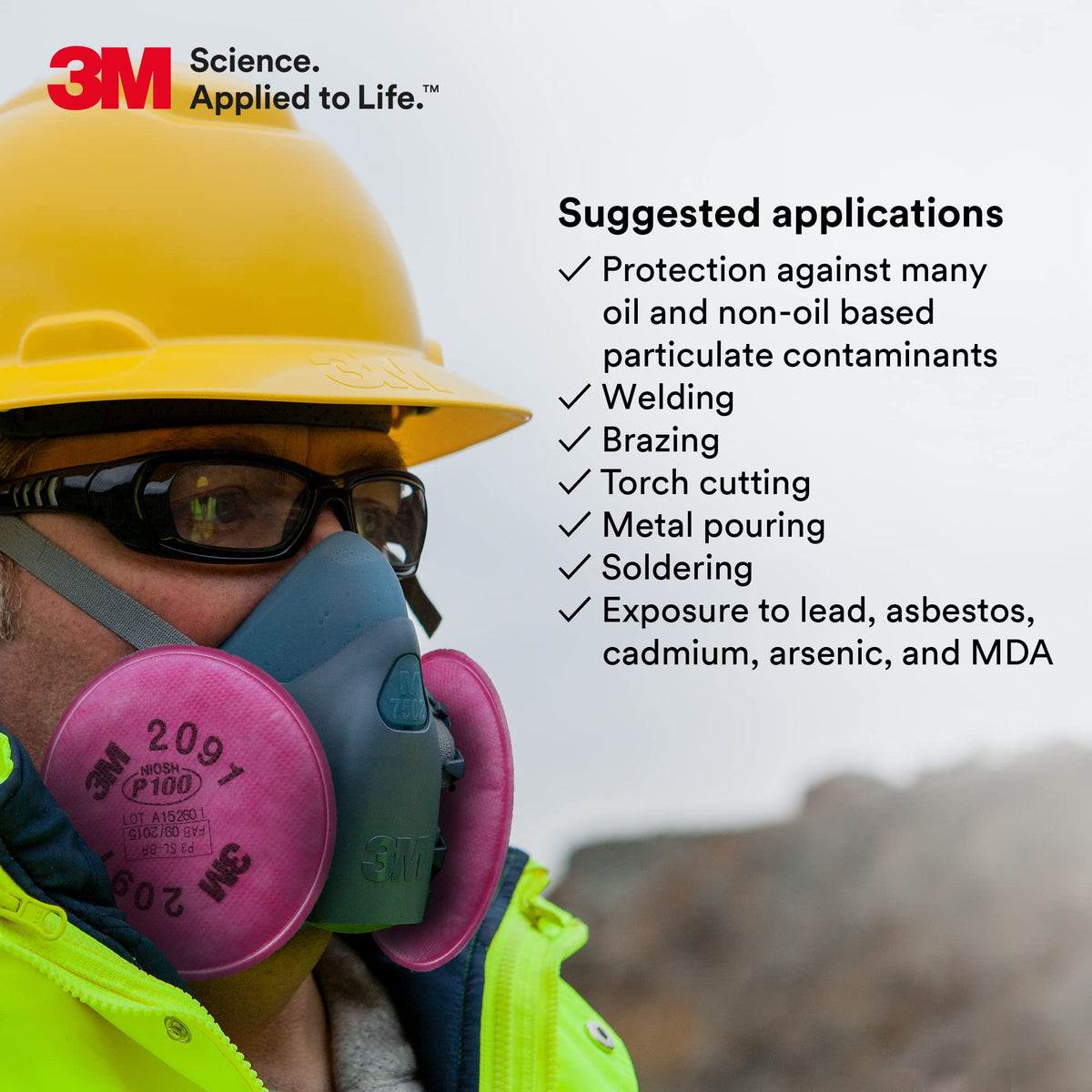 3M 2091 P100 filter suited for welding, grinding, and metalwork applications.