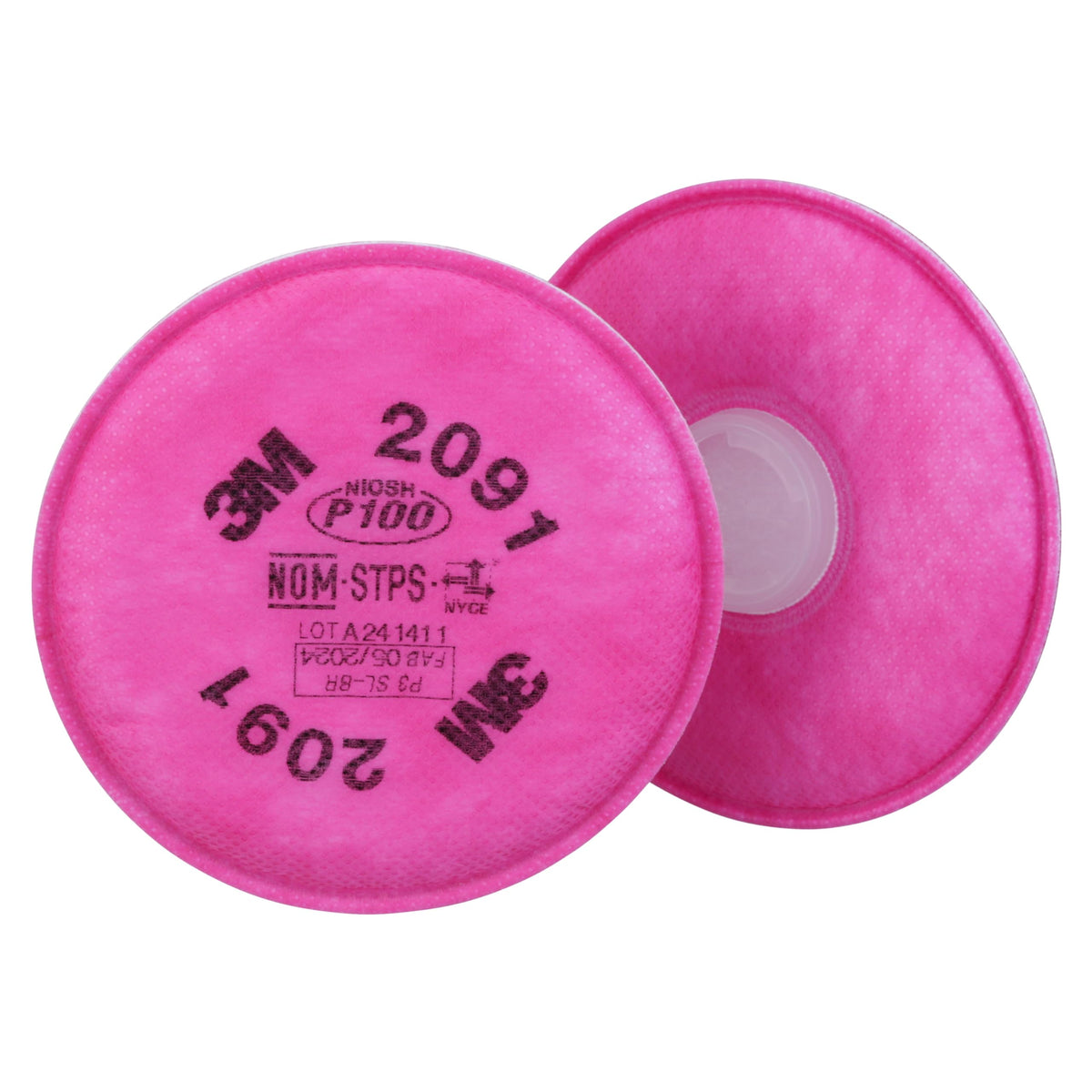 3M 2091 P100 filter front view shows lightweight, breathable protection for welding tasks.