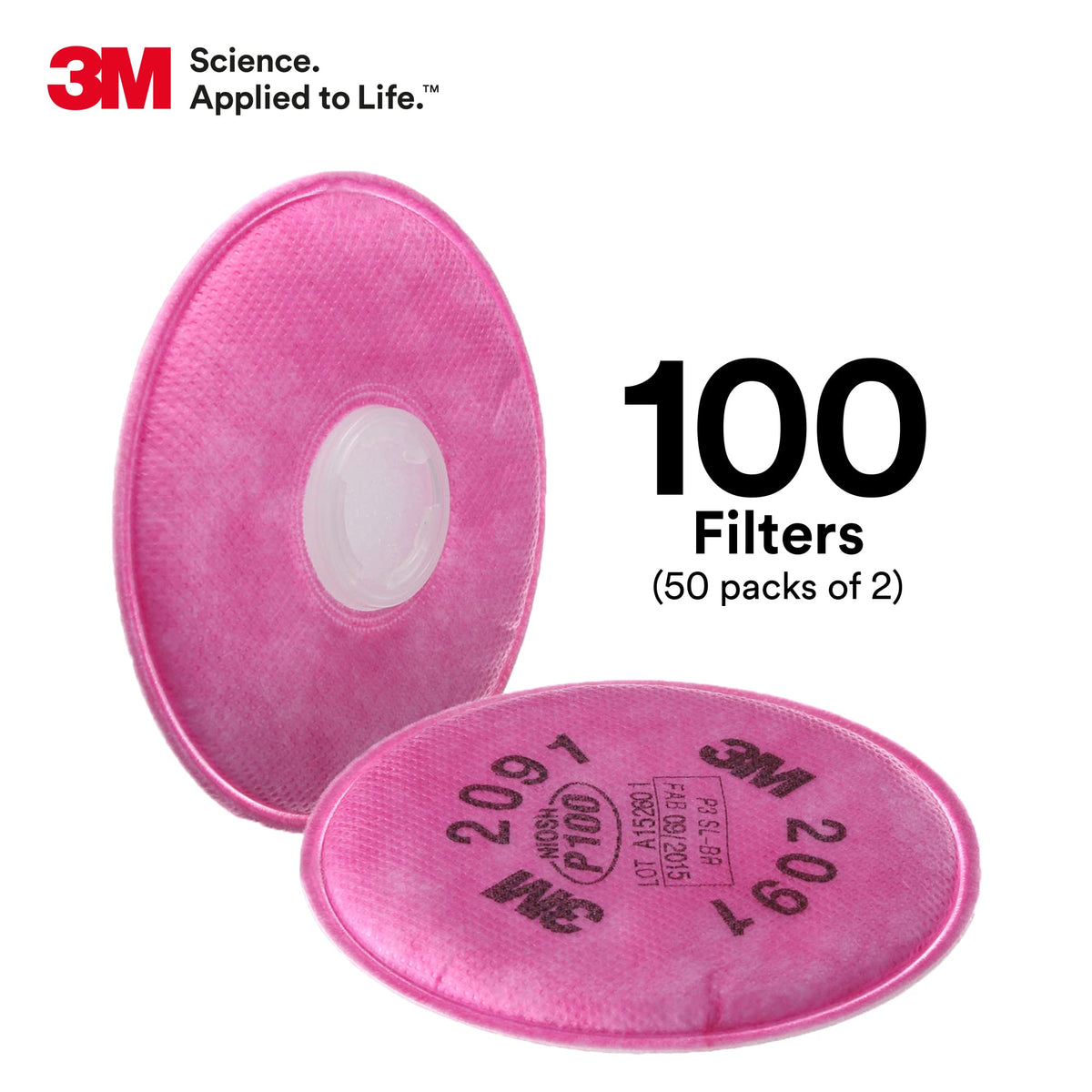3M 2091 P100 filter side view highlights compatibility with 6000/7000 series respirators.