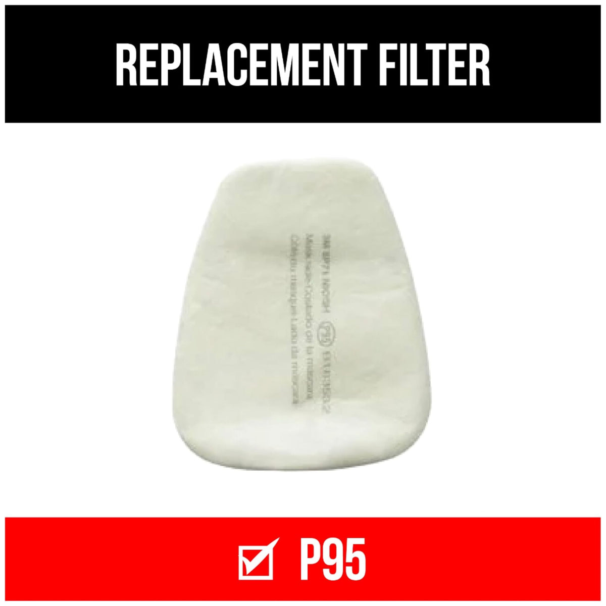 Close-up of 3M 5P71 P95 label showing filtration details for solids and oils