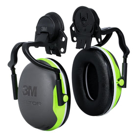 3M PELTOR X4P51E ear muff with full-brim hat attachment protects workers on site.