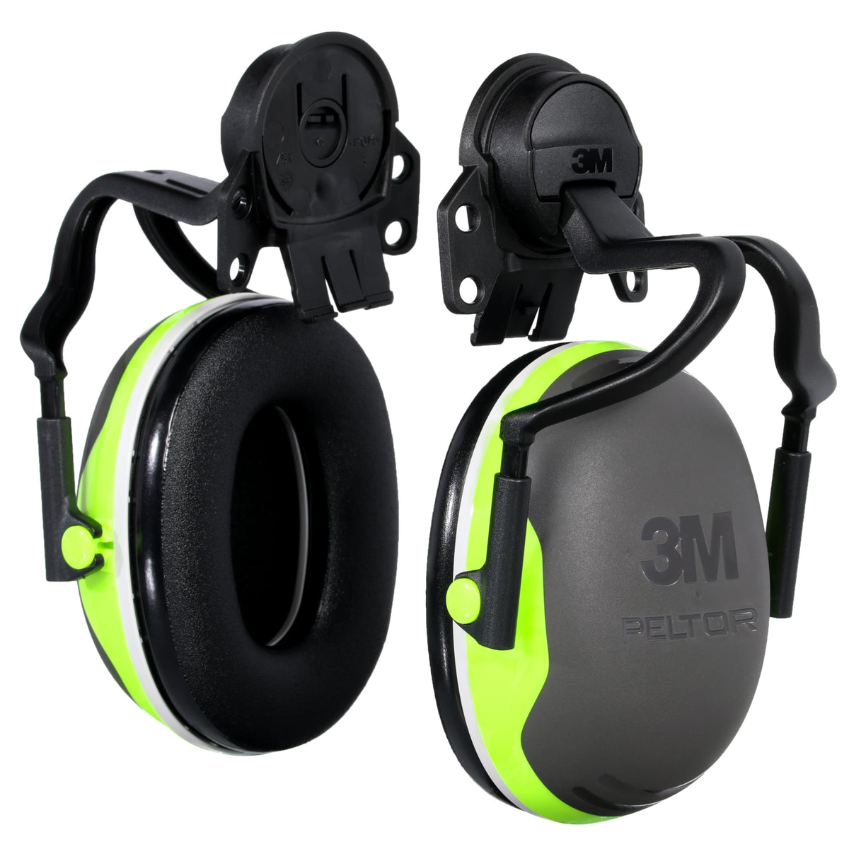 Close-up of 3M PELTOR X4P51E ear cups showing NRR 26 dB protection.