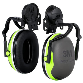 Close-up of 3M PELTOR X4P51E ear cups showing NRR 26 dB protection.