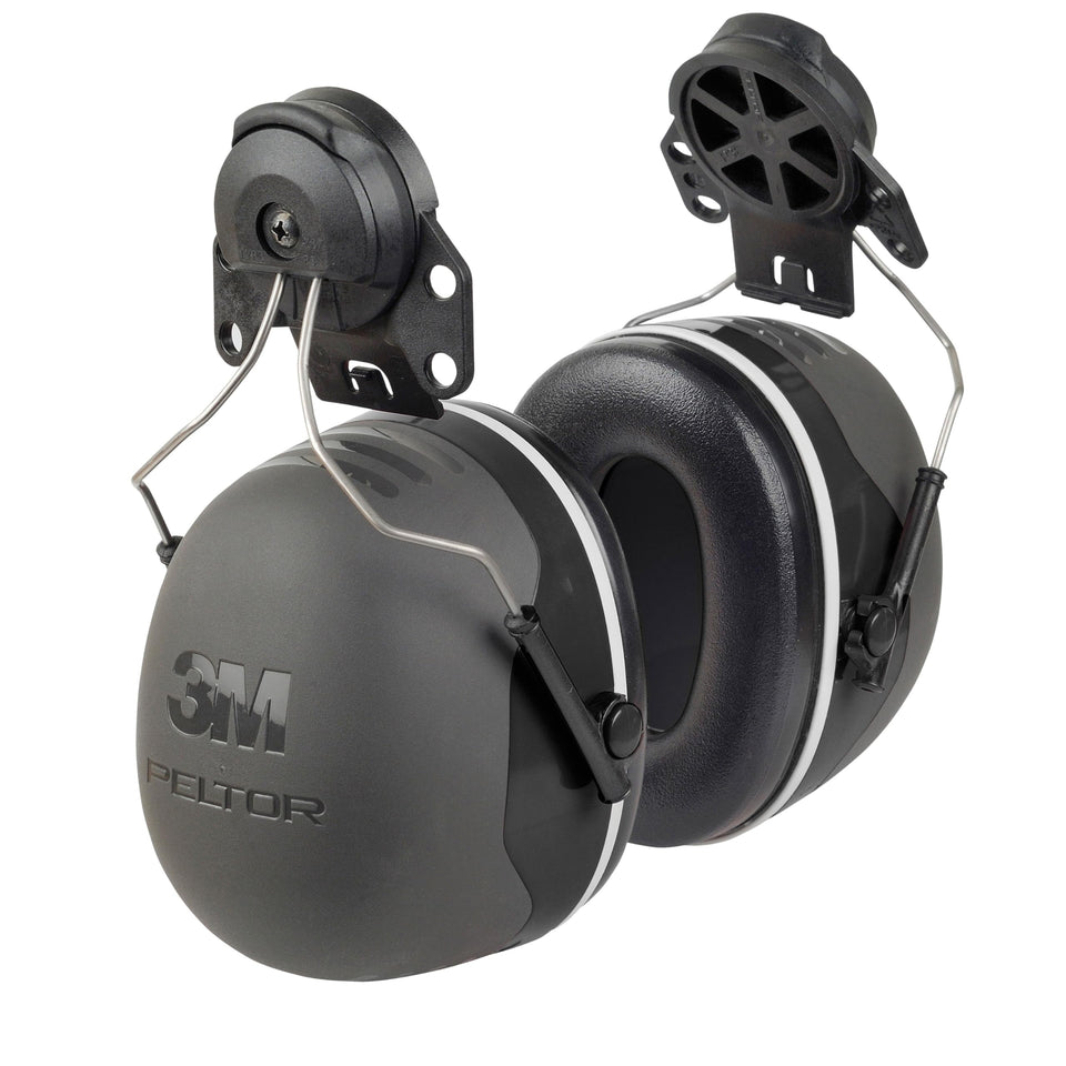3M PELTOR X5P3E ear muffs with hard hat attachment protect hearing during loud site tasks