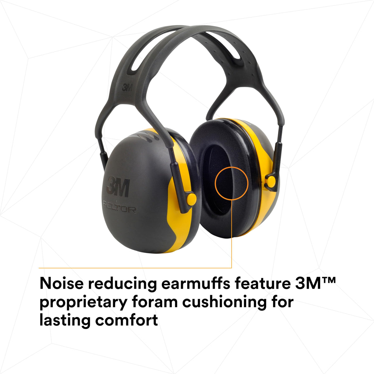 3M PELTOR X2A wide cushions distribute pressure for all-day comfort.