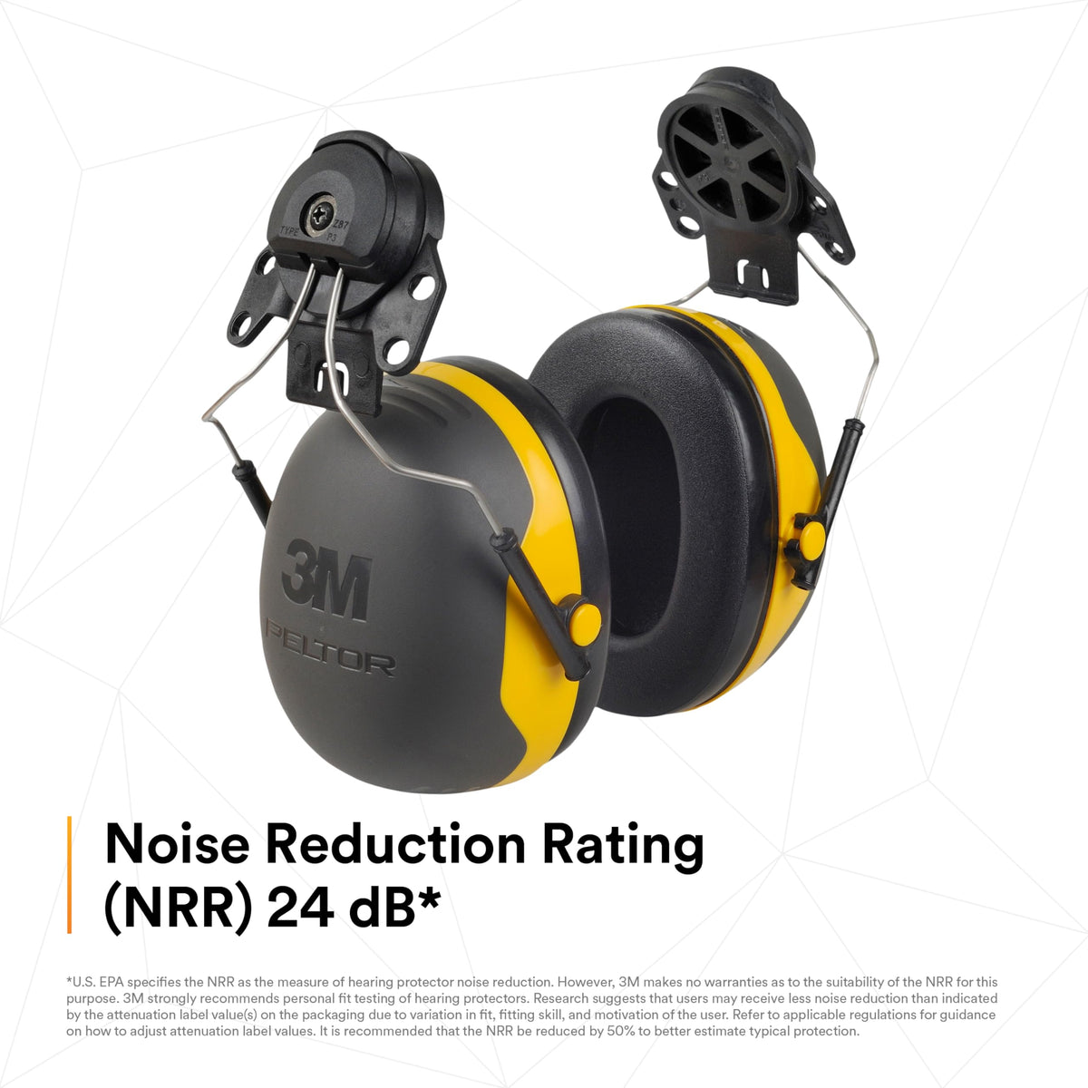 3M PELTOR X2P3E NRR 24 dB label shows protection level