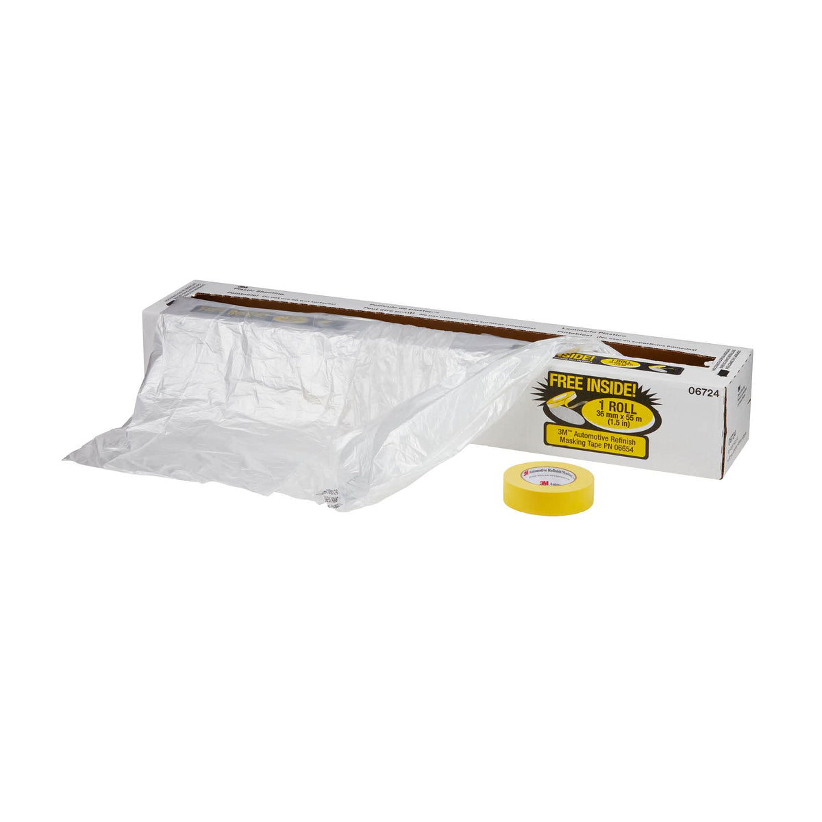 3M plastic sheeting with yellow tape roll providing overspray protection