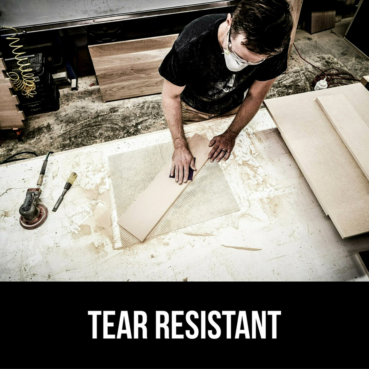 Non-slip backing helps maintain even pressure during sanding.