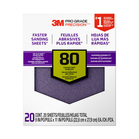 3M Pro Grade Precision 80 grit sandpaper front view with no-slip grip for fatigue reduction