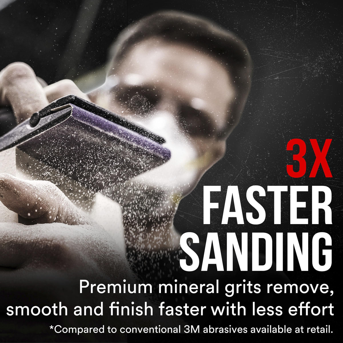 3M Pro Grade Precision 80 grit sandpaper used on metal surface with clog-resistant coating