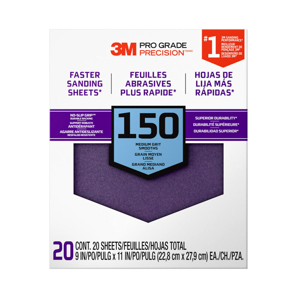 3M Pro Grade Precision sandpaper with no-slip grip backing for comfortable sanding.