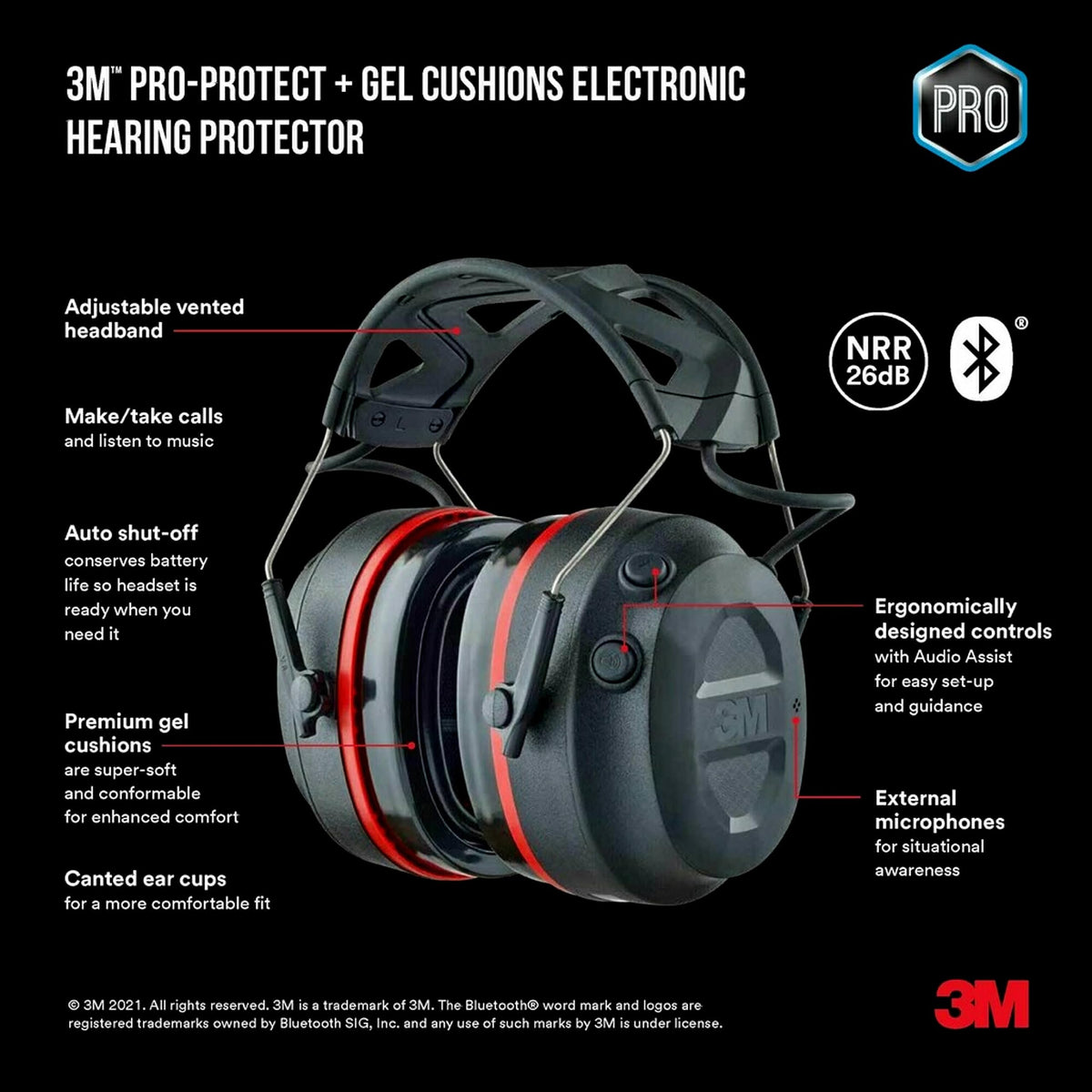 3M Pro-Protect Bluetooth on, easy calls and music from connected devices