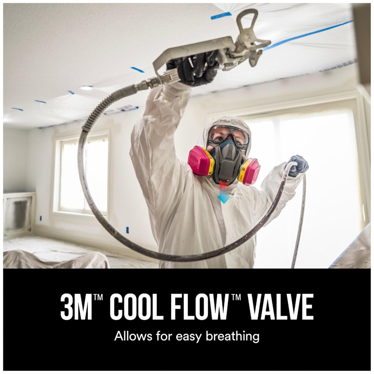3M respirator valve cover directs moisture away for comfortable wear.