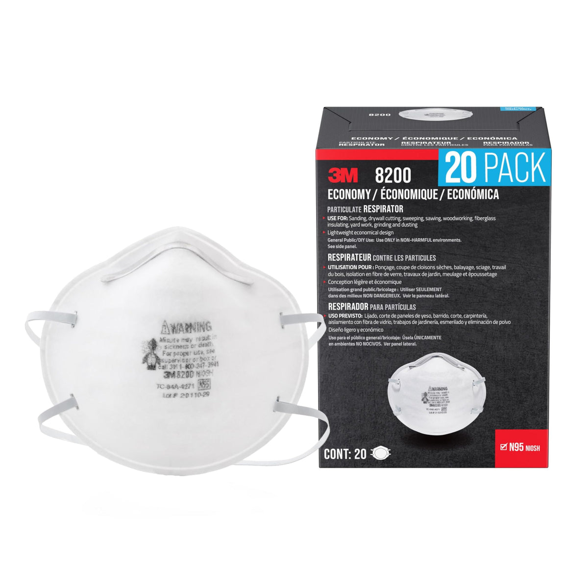 3M Safety sanding respirator front view shows dust and fiberglass filtration