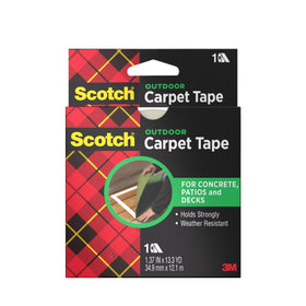 3M Scotch double-sided carpet tape roll showing heavy-duty adhesive for secure rugs