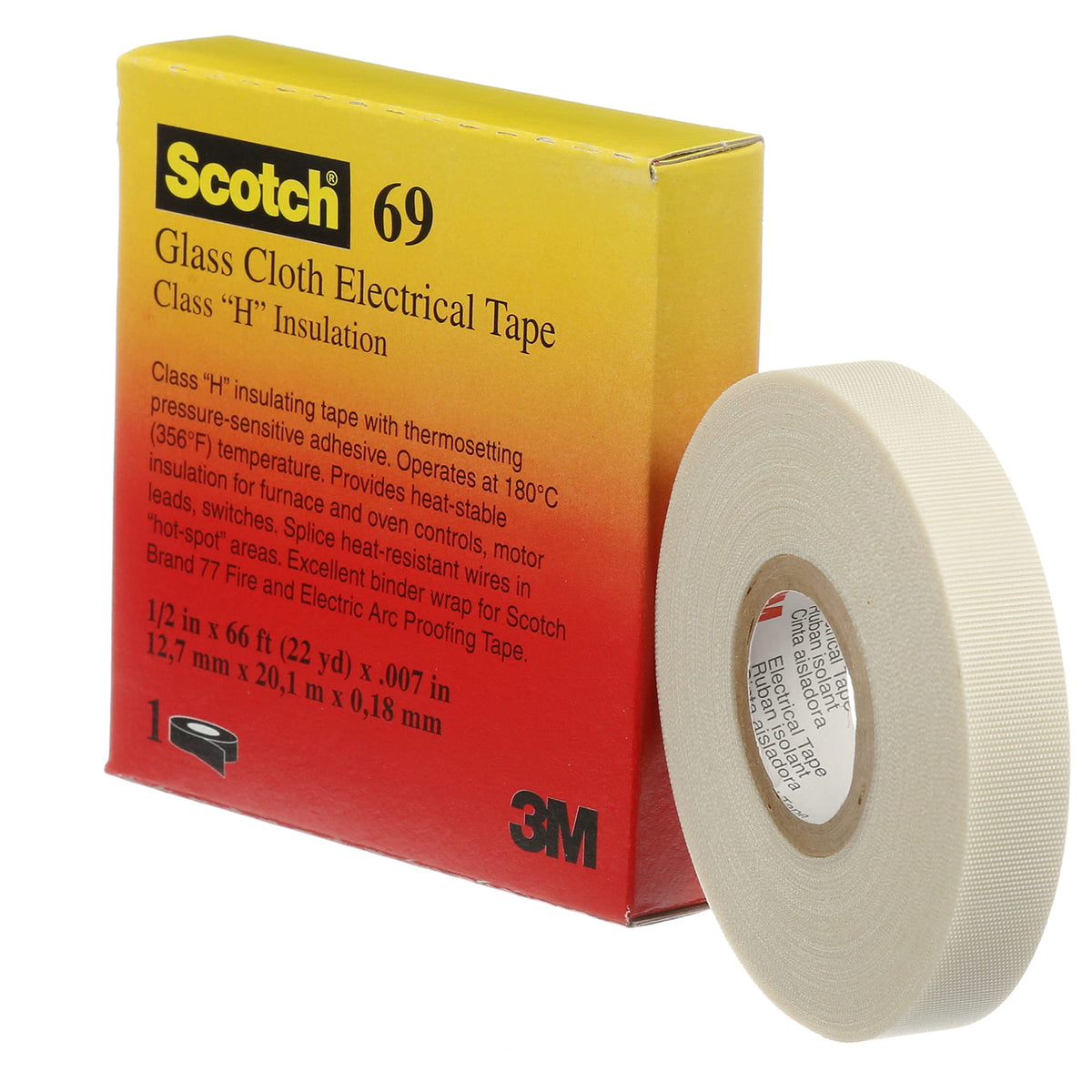 3M Scotch Glass Cloth Tape 69 flame-retardant material helps meet safety requirements.