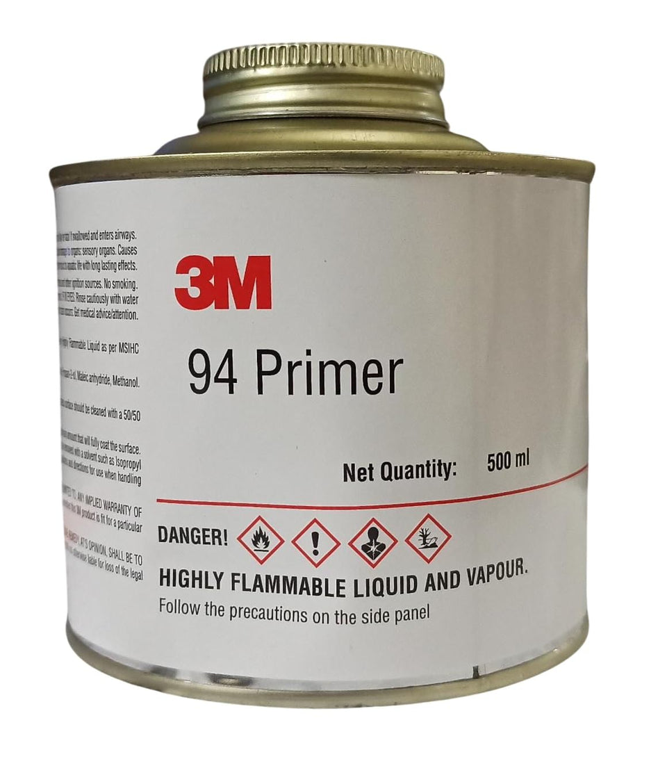 3M Tape Primer 94 applied to a bonding surface improves adhesion for vinyl and metal substrates.