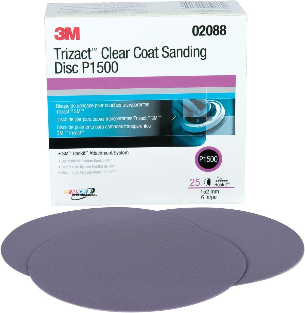 3M Trizact Hookit 6-inch P1500 clear coat disc delivers smooth, even prep for paint.