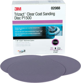 3M Trizact Hookit 6-inch P1500 clear coat disc delivers smooth, even prep for paint.