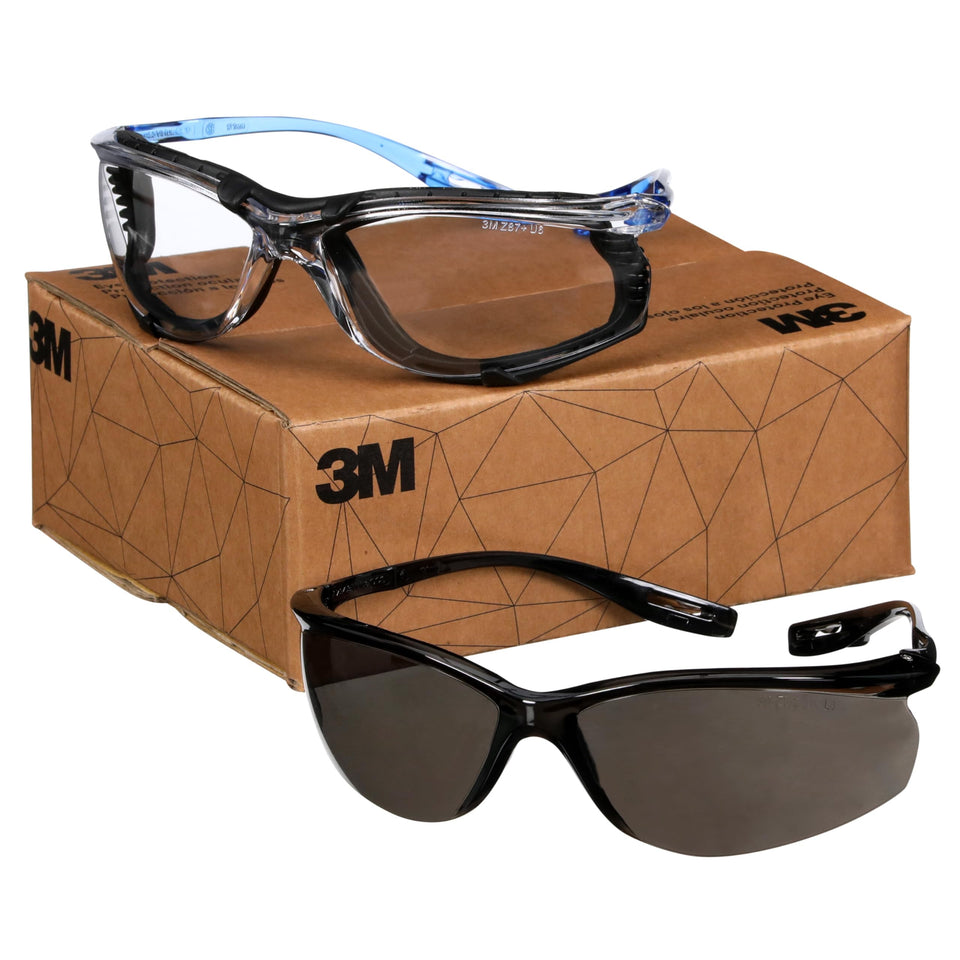 3M Virtua CCS clear lens safety glasses with foam gasket for dust defense and comfort.