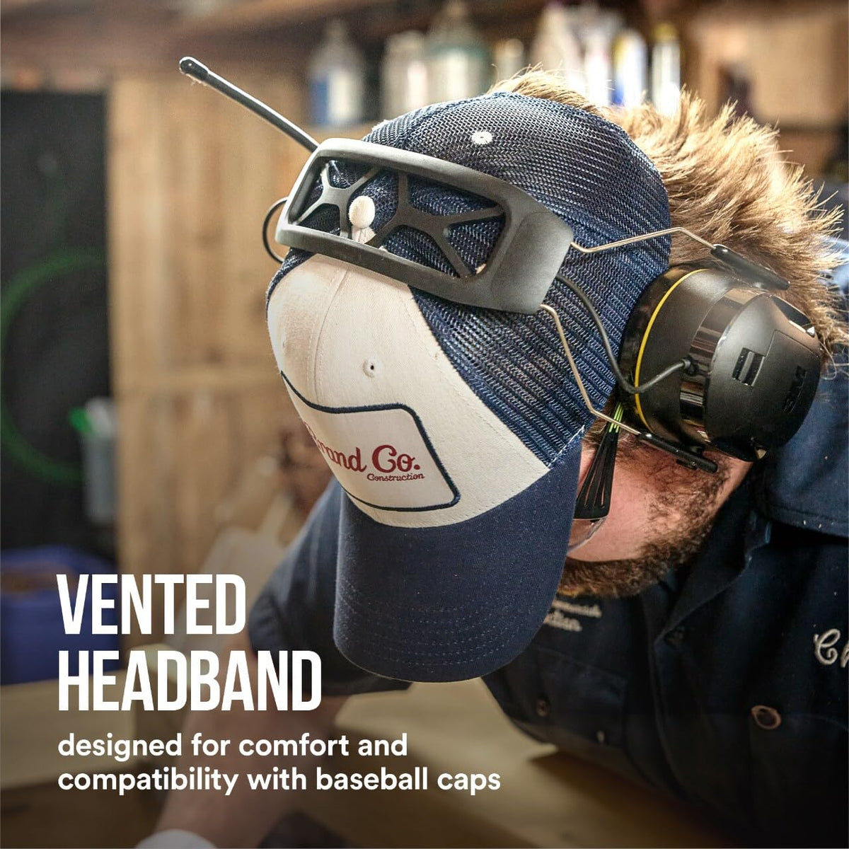 3M WorkTunes Connect vented headband for comfort with caps.