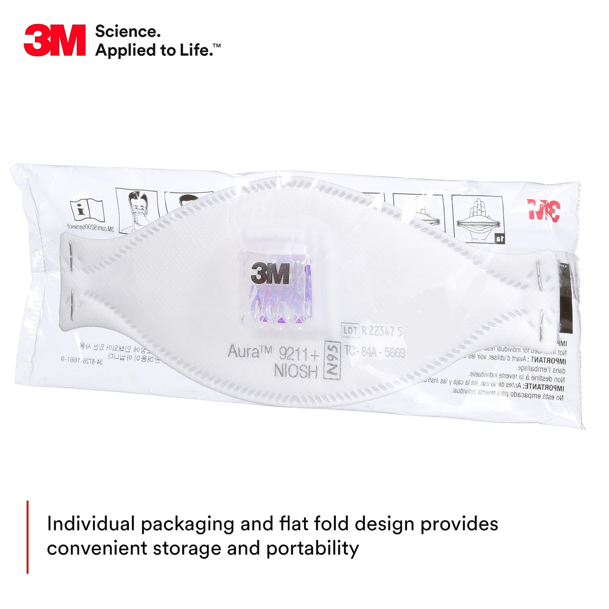 3M Aura 9211+ three-panel design supports long wear and movement