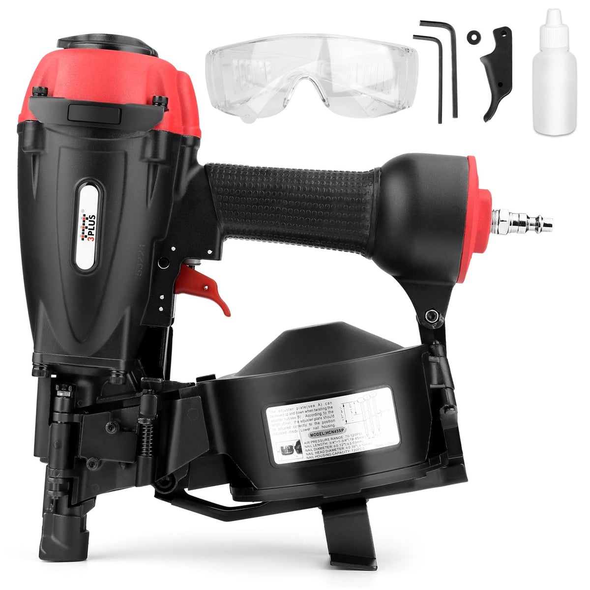3PLUS HCN45SP shows adjustable depth drive for consistent nail flush