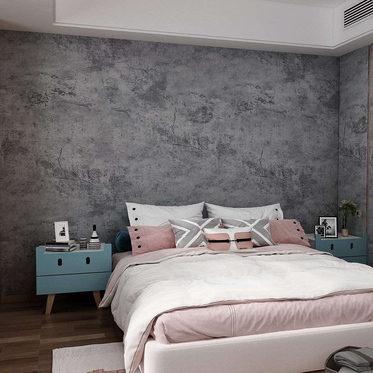 3yecao blue-grey concrete wallpaper with cracked pattern for rugged accent walls