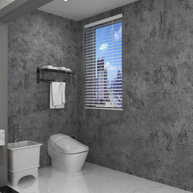 3yecao desk or countertop refresh using peel-and-stick cement wallpaper.
