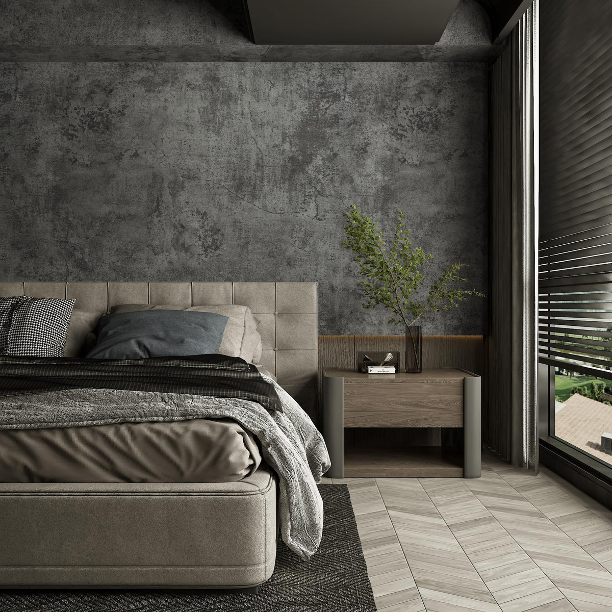 3yecao garage wall update with durable concrete wallpaper.