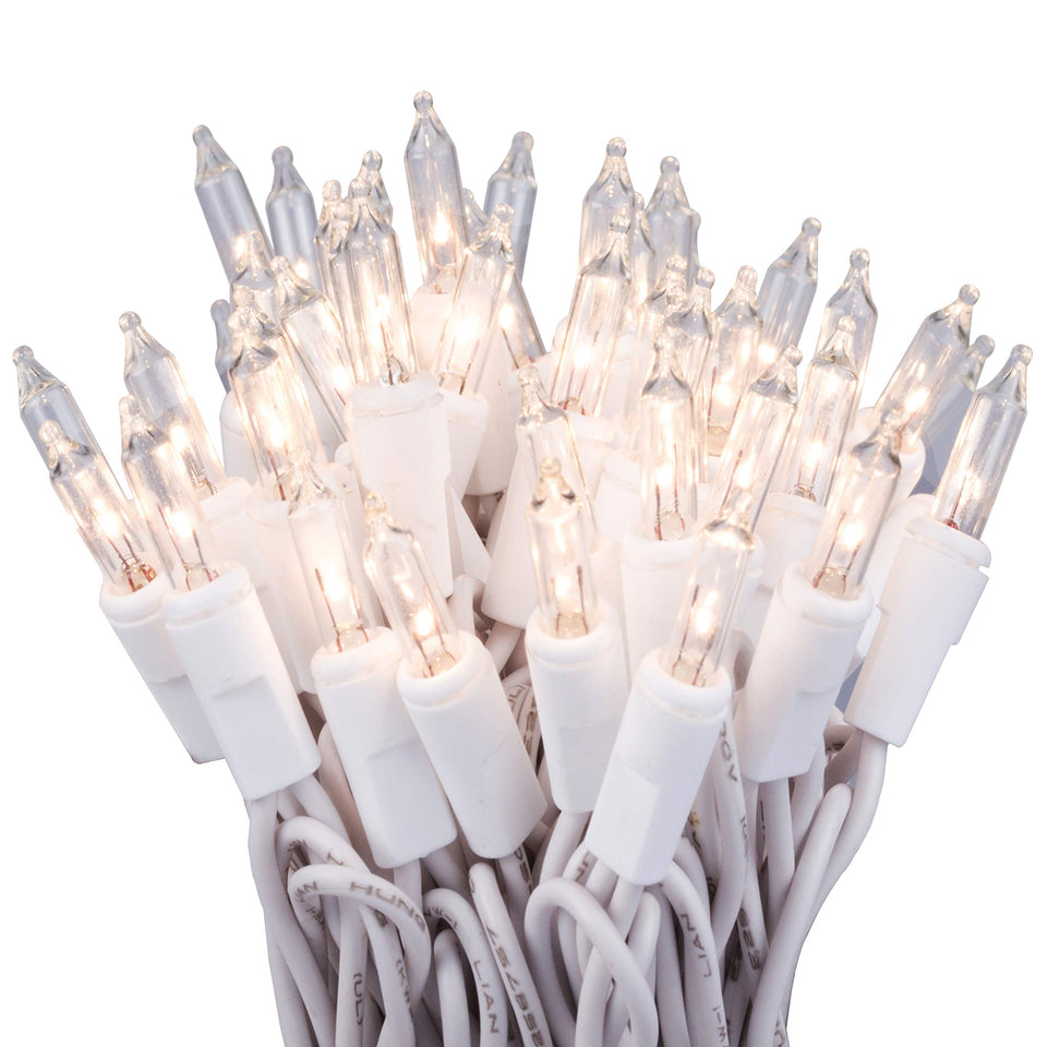 612 Vermont 100 clear incandescent lights on white wire for indoor outdoor use