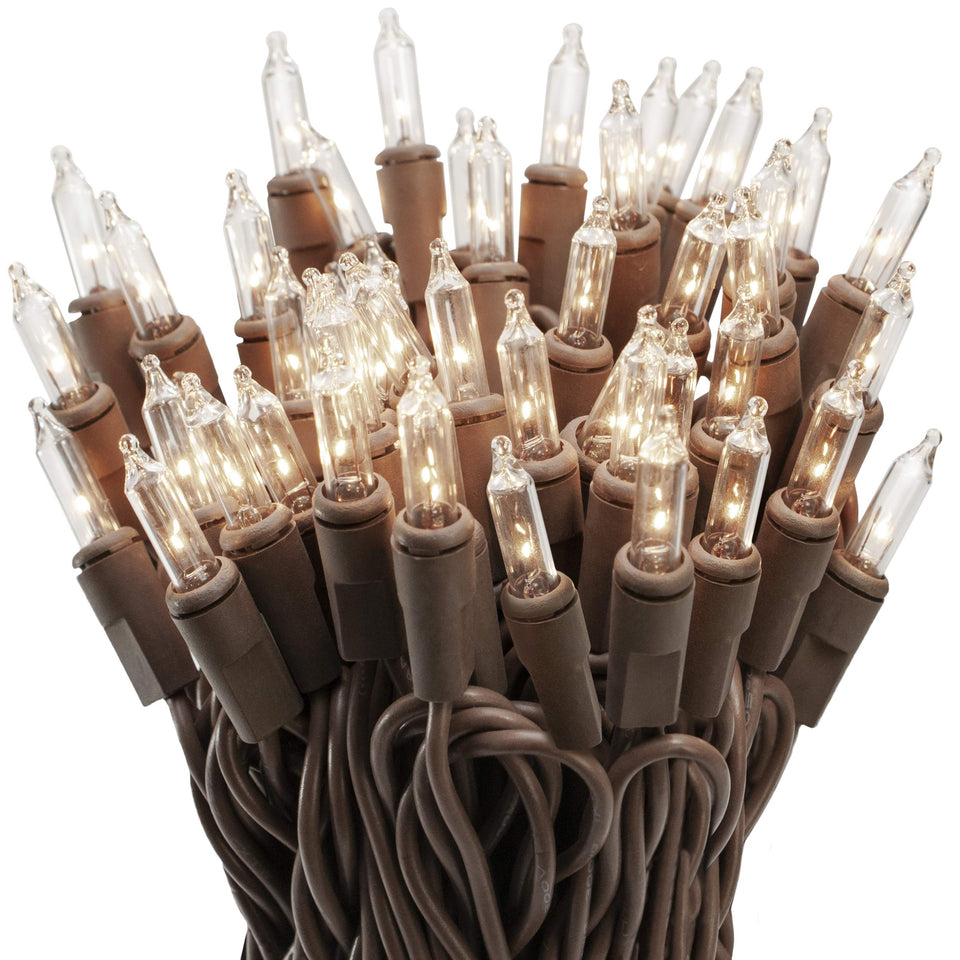 612 Vermont 100 clear mini lights on brown cord wrapped around a tree for outdoor ambience