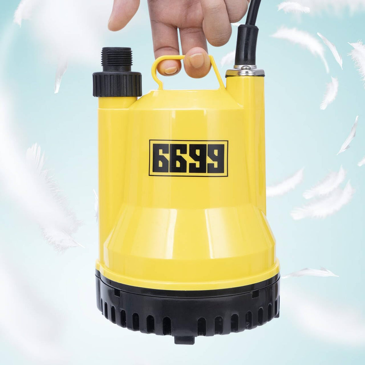 6699 submersible pump side view shows compact 1/4 HP design for easy transfer.