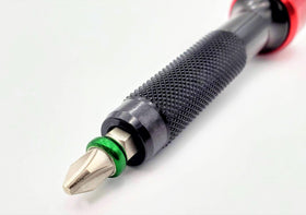 Close-up of folding mechanism on 711L Lollipop Bit Driver enabling compact storage.