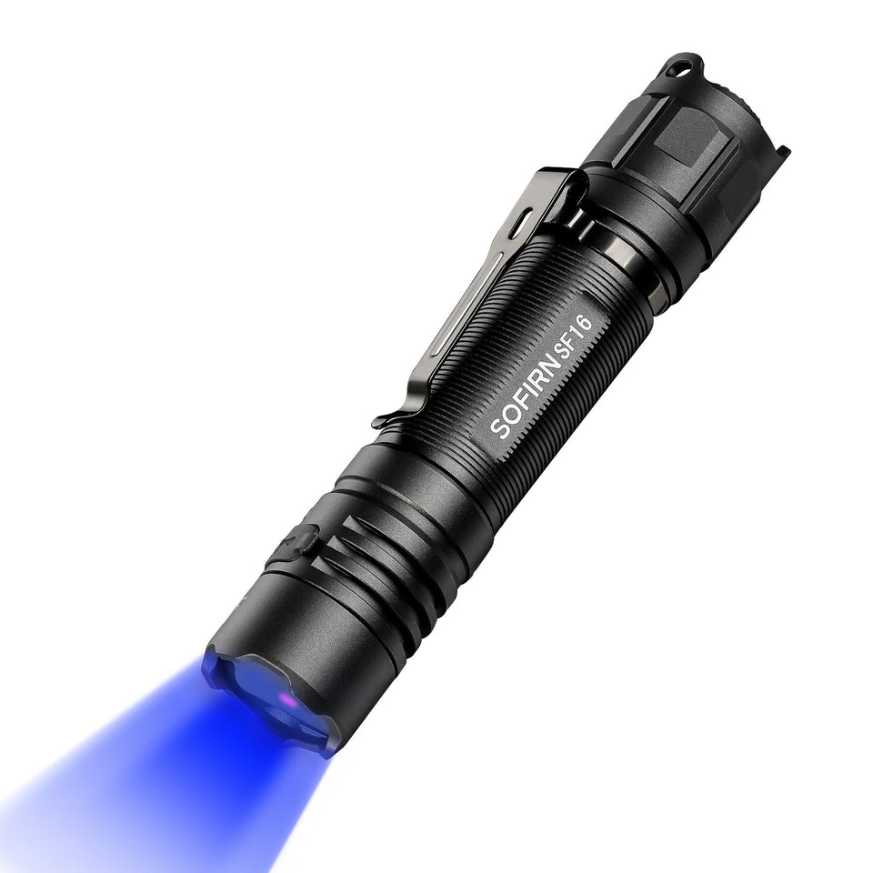 77outdoor Sofirn SF16 UV flashlight reveals hidden stains with 365nm light.