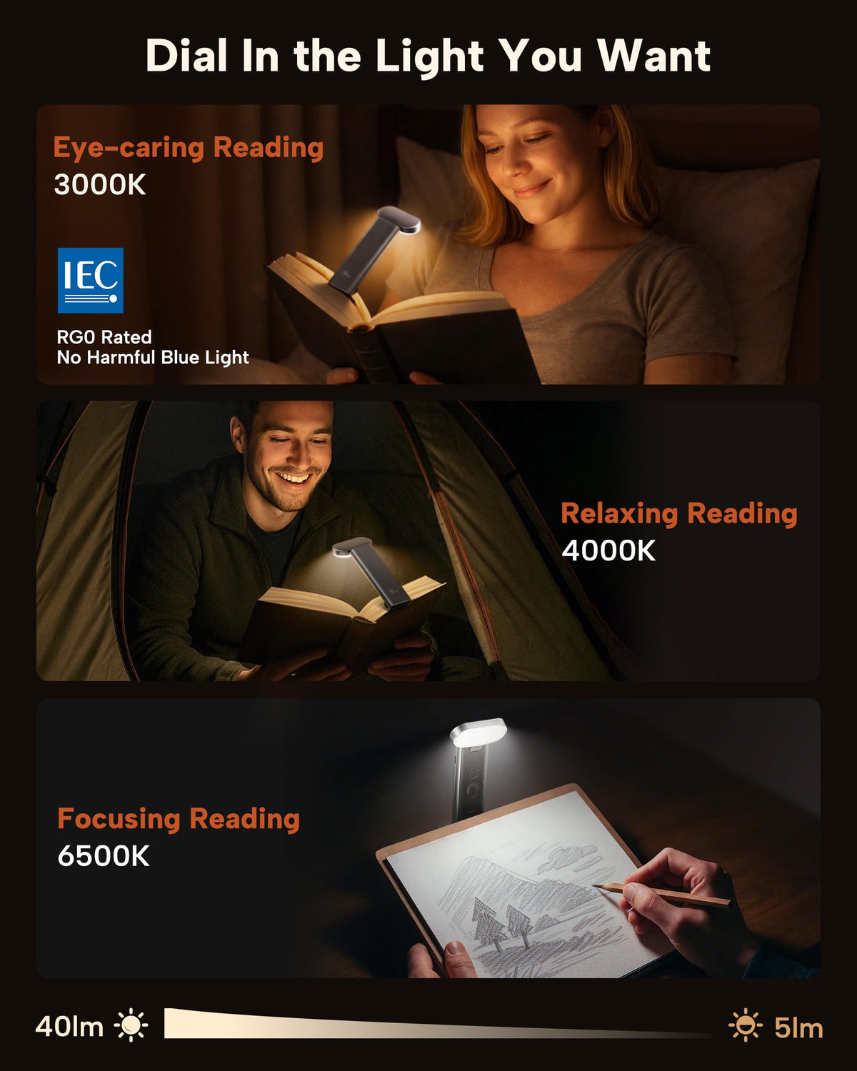 86lux book light aluminum alloy body for durability and portability