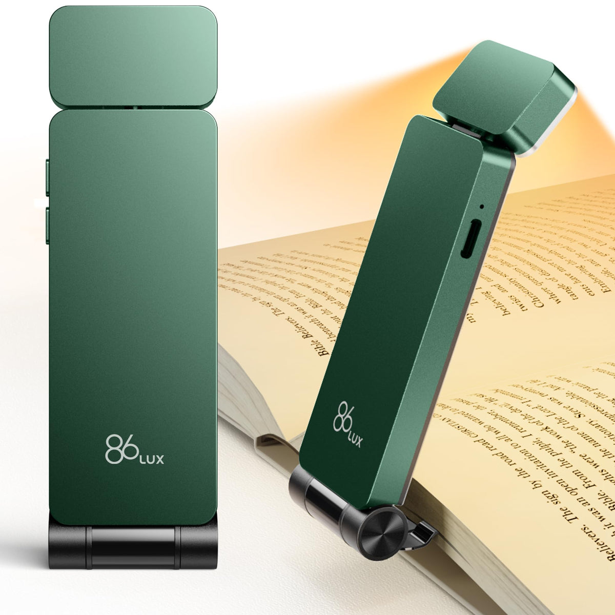 86lux book light clip-on with three color modes for customizable nighttime reading.