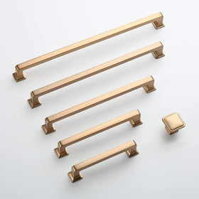 Close-up view of 9BUILD champagne bronze cabinet handle showing durable zinc alloy and polished edge