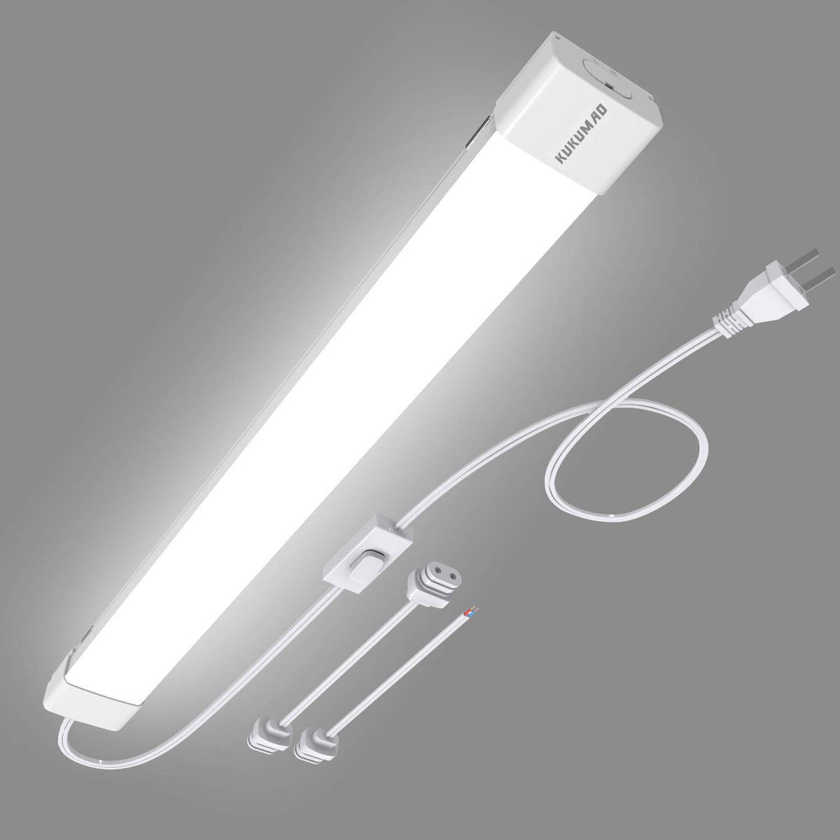 KUKUMAO 5000K LED tube light plug-in 2ft for bright cabinet and garage illumination.