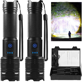 TIMSUMR rechargeable flashlight with 90,000-lumen beam for expansive outdoor visibility.